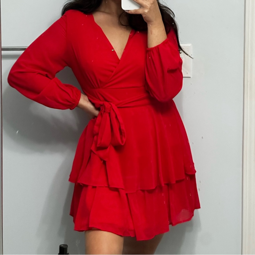 Japna Red Long Sleeve Dress